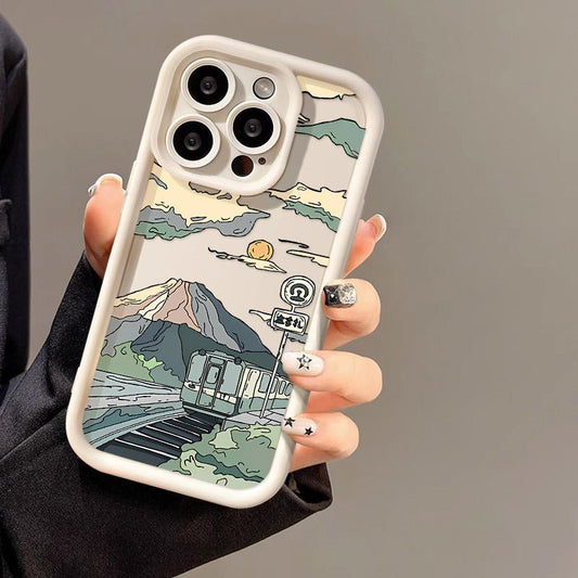 Manga Train Landscape Painting Silicone Phone Case for iPhone