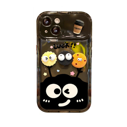 Mirror Lens Protector 3D Cartoons Phone Case for iPhone All 17 16 15 14 13 12 11 Series Models with Plush Charm