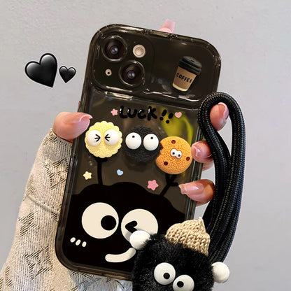 Mirror Lens Protector 3D Cartoons Phone Case for iPhone All 17 16 15 14 13 12 11 Series Models with Plush Charm