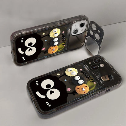 Mirror Lens Protector 3D Cartoons Phone Case for iPhone All 17 16 15 14 13 12 11 Series Models with Plush Charm