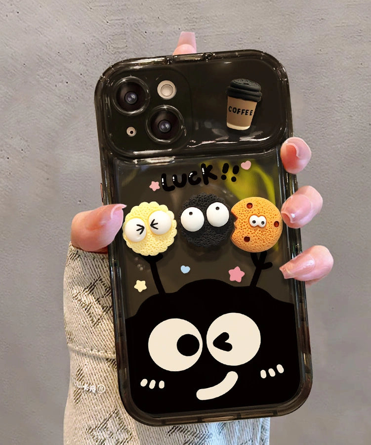 Mirror Lens Protector 3D Cartoons Phone Case for iPhone All 17 16 15 14 13 12 11 Series Models with Plush Charm
