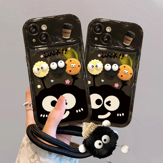 Mirror Lens Protector 3D Cartoons Phone Case for iPhone All 17 16 15 14 13 12 11 Series Models with Plush Charm