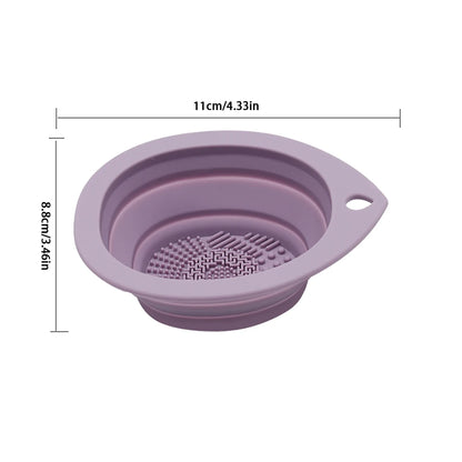 Multi-functional Silicone Makeup Brush Cleaning Bowl Powder Puff Beauty Washing Scrubber Pad with Folding Brush Holder