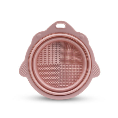 Multi-functional Silicone Makeup Brush Cleaning Bowl Powder Puff Beauty Washing Scrubber Pad with Folding Brush Holder