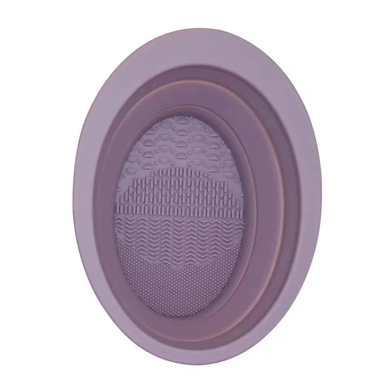 Multi-functional Silicone Makeup Brush Cleaning Bowl Powder Puff Beauty Washing Scrubber Pad with Folding Brush Holder