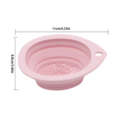 Multi-functional Silicone Makeup Brush Cleaning Bowl Powder Puff Beauty Washing Scrubber Pad with Folding Brush Holder