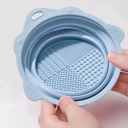 Multi-functional Silicone Makeup Brush Cleaning Bowl Powder Puff Beauty Washing Scrubber Pad with Folding Brush Holder