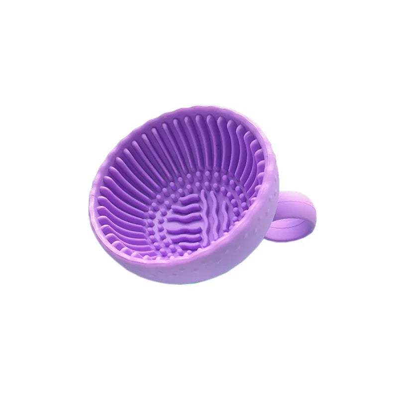 Multi-functional Silicone Makeup Brush Cleaning Bowl Powder Puff Beauty Washing Scrubber Pad with Folding Brush Holder