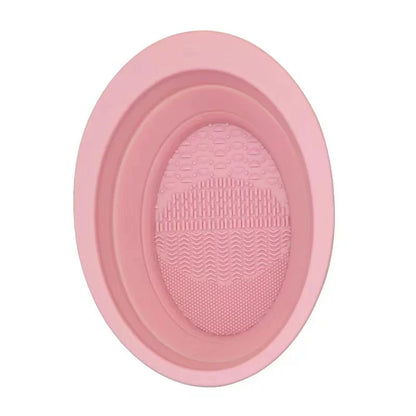 Multi-functional Silicone Makeup Brush Cleaning Bowl Powder Puff Beauty Washing Scrubber Pad with Folding Brush Holder