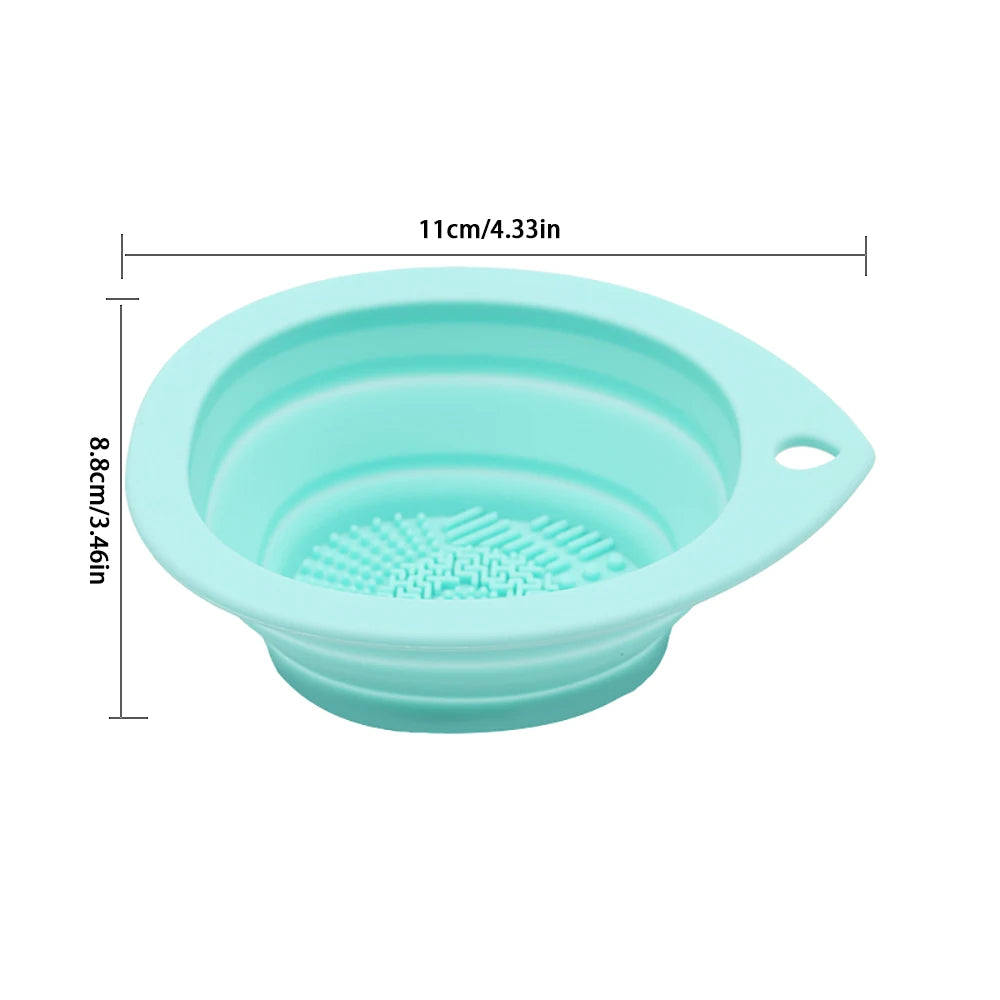 Multi-functional Silicone Makeup Brush Cleaning Bowl Powder Puff Beauty Washing Scrubber Pad with Folding Brush Holder