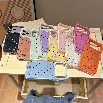 Cute Kitty Rhinestone Protective Cover Polka Dots Phone Case for iPhone 17 Air 16 15 14 13 12 11 Pro Max Plus