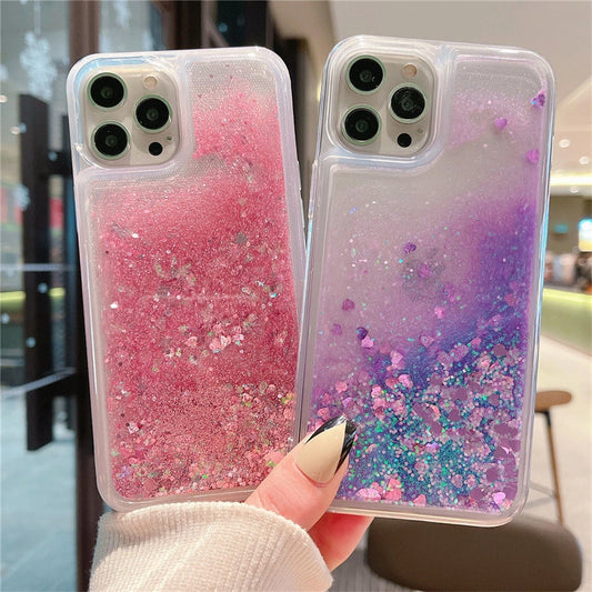 Liquid Quicksand Glitter Heart for iPhone All Models 17 16 15 14 13 12 11 Pro Max Plus