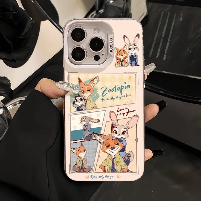 Cartoon Rabbit Fox With Makeup Mirror Kickstand Phone Case For All iPhone 17 Air Pro Max 16 Pro 15 14 13 12 11 Plus Cute Zootop Animals