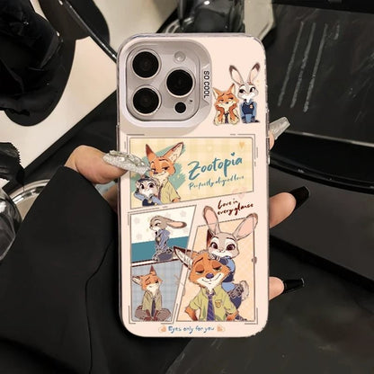 Cartoon Rabbit Fox With Makeup Mirror Kickstand Phone Case For All iPhone 17 Air Pro Max 16 Pro 15 14 13 12 11 Plus Cute Zootop Animals