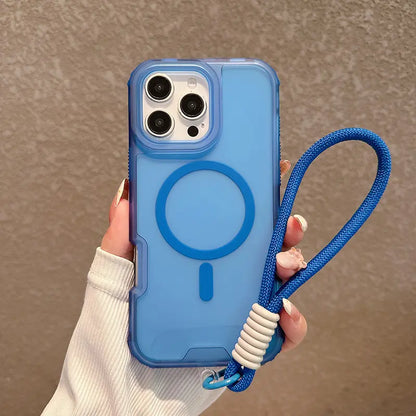 Candy Color Semi-clear Magsafe Lanyard Phone Case for iPhone 16 15 14 13 12 11