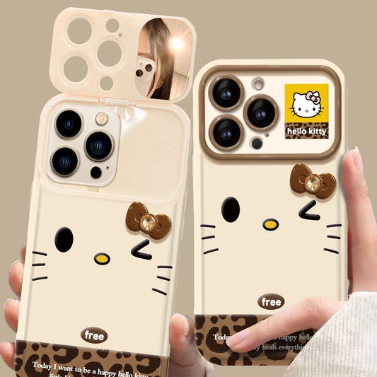 Cute Bow Kitty with Mirror Phone Case For iPhone 17 16 15 14 13 12 Pro Max Plus 11 XR 7 8 6