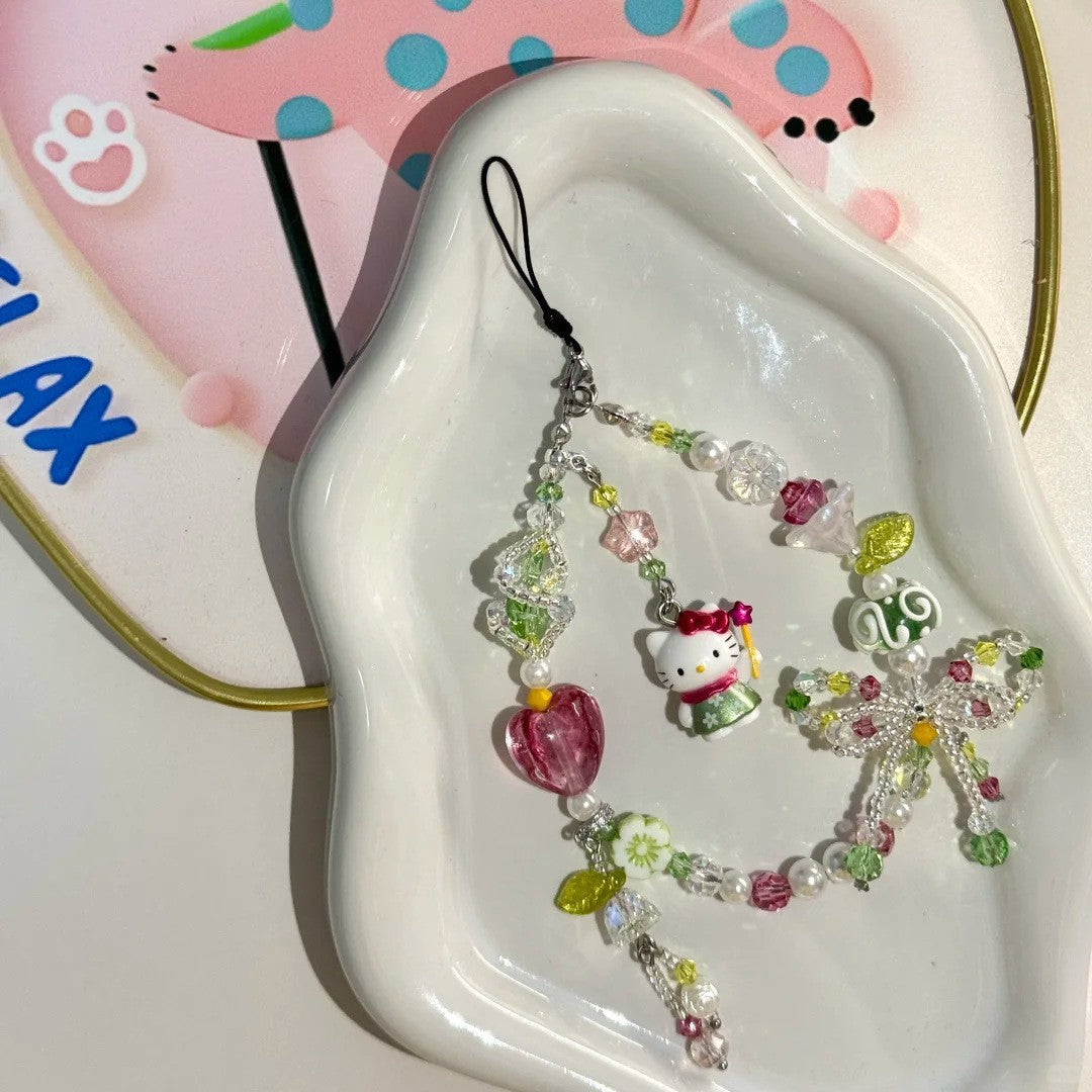 Handmade Kitty Pearls Crystal Beads Charm for All Phone Case Pad Case Bumper