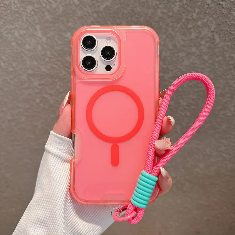Candy Color Semi-clear Magsafe Lanyard Phone Case for iPhone 16 15 14 13 12 11