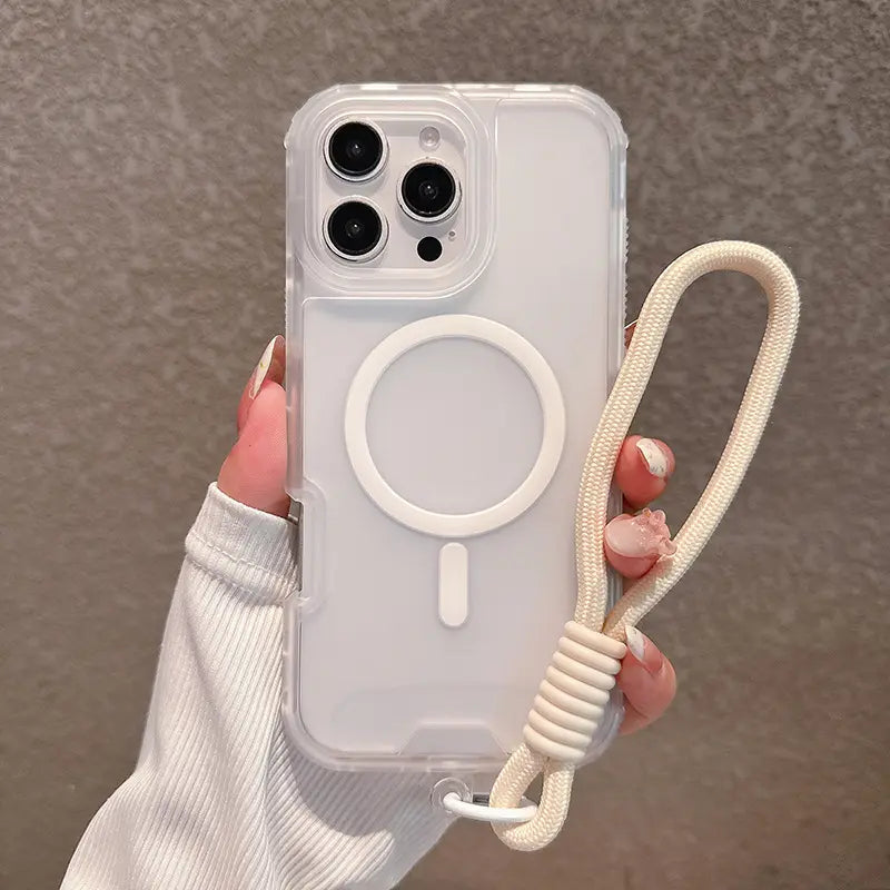 Candy Color Semi-clear Magsafe Lanyard Phone Case for iPhone 16 15 14 13 12 11