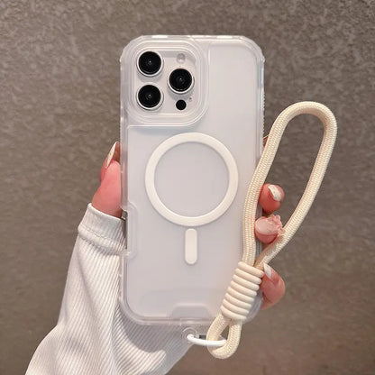 Candy Color Semi-clear Magsafe Lanyard Phone Case for iPhone 16 15 14 13 12 11