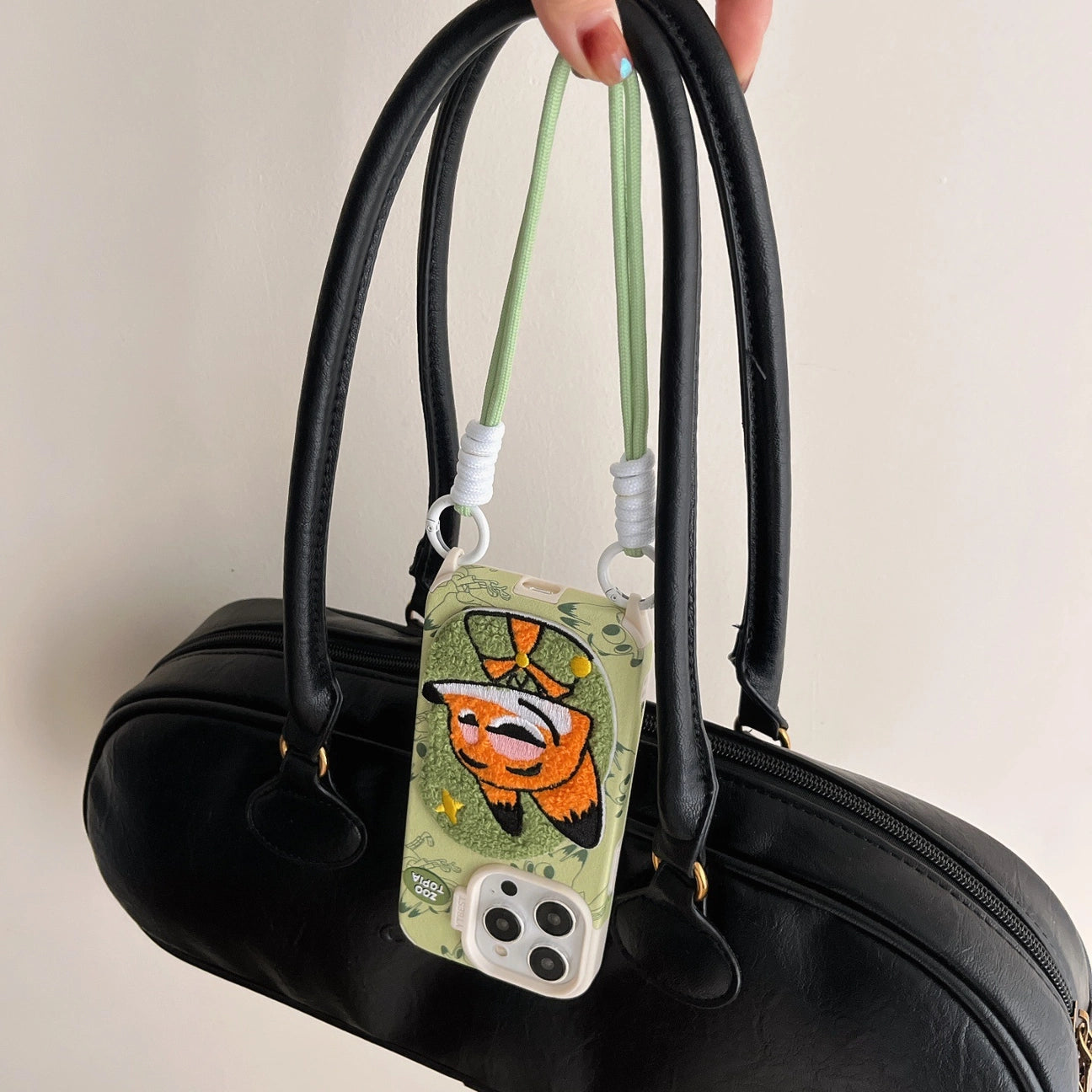 Embroidered Cartoons Rabbit Fox Lanyard Strap Leather Phone Case For All iPhone 17 Air Pro Max 16 Pro 15 14 13 12 11 Plus Cute Zootop Animals Fold Phone Airbag Bracket