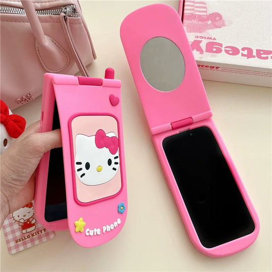 Pink Hello Kitty Flip Phone Case with Mirror