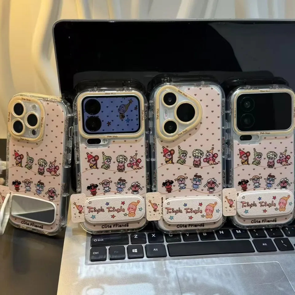 Cute Twinkle Mirror Kickstand Phone Case For iPhone 17 16 15 14 13 Pro Max Plus