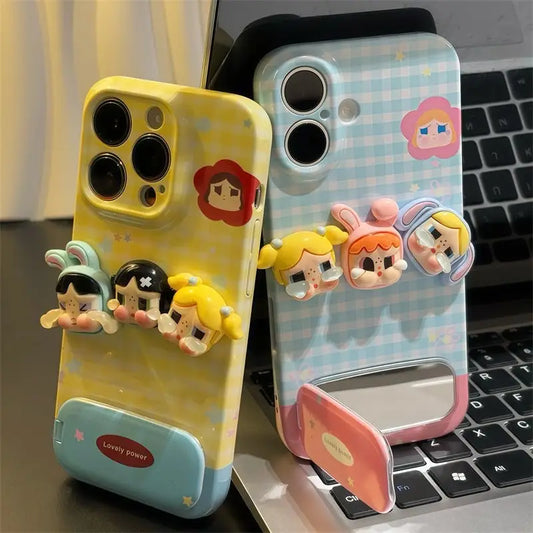 Cartoon CryBaby Mirror Kickstand Phone Case for iPhone