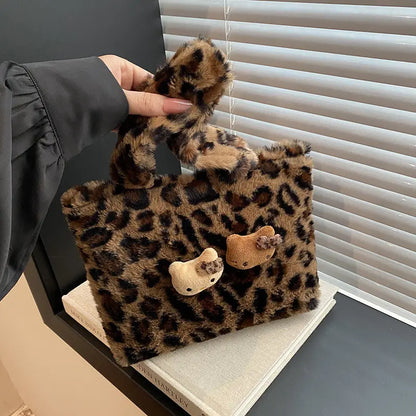 Leopard Kitten Handbag Velvet Plush Bags