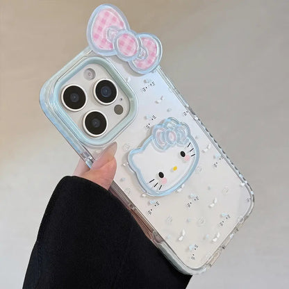 [No Plus Model] 3D Bowknot Cartoon Kitty Clear Phone Case for iPhone