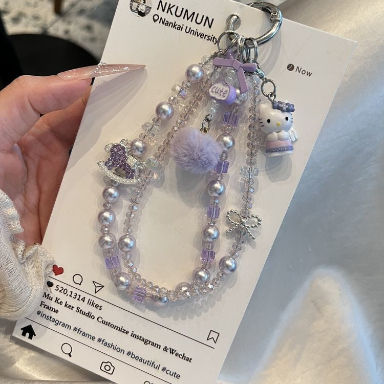 Handmade Kitty Pearls Crystal Beads Charm for All Phone Case Pad Case Bumper