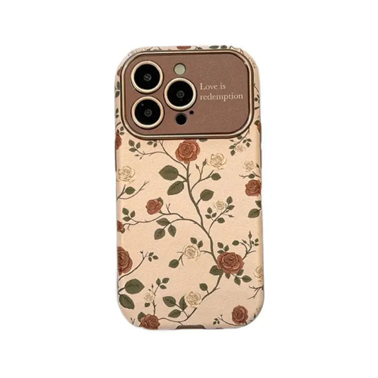 [No Plus Model] Floral Rose Camellia Leather Buckle Lanyard Phone Case for iPhone