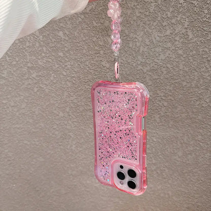 Candy Color Glitter Curvy Waist Phone Case For iPhone Shiny Lanyard Back Cover