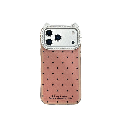 Cute Kitty Rhinestone Protective Cover Polka Dots Phone Case for iPhone 17 Air 16 15 14 13 12 11 Pro Max Plus