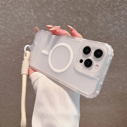 Candy Color Semi-clear Magsafe Lanyard Phone Case for iPhone 16 15 14 13 12 11