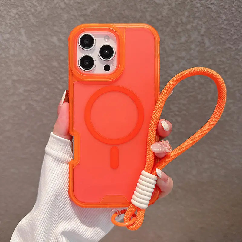 Candy Color Semi-clear Magsafe Lanyard Phone Case for iPhone 16 15 14 13 12 11