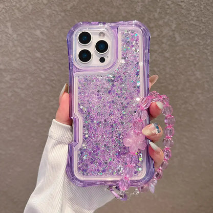 Candy Color Glitter Curvy Waist Phone Case For iPhone Shiny Lanyard Back Cover