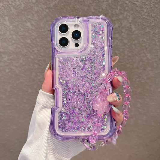 Candy Color Glitter Curvy Waist Phone Case For iPhone Shiny Lanyard Back Cover