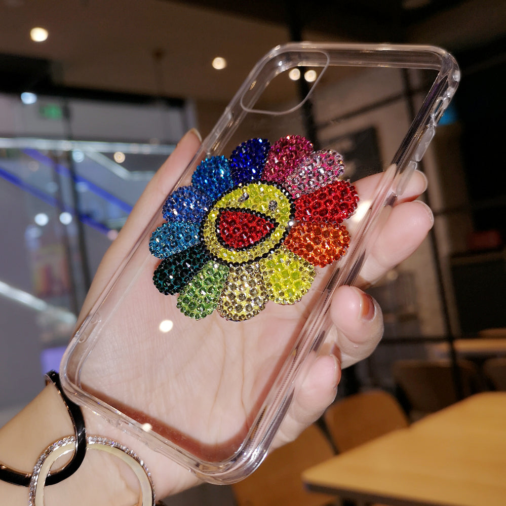 Handmade Phone Case for iPhone 16 15 14 13 12 11 Plus Pro Max Luxury Bling Diamond Colorful Sunflower Back Cover Case