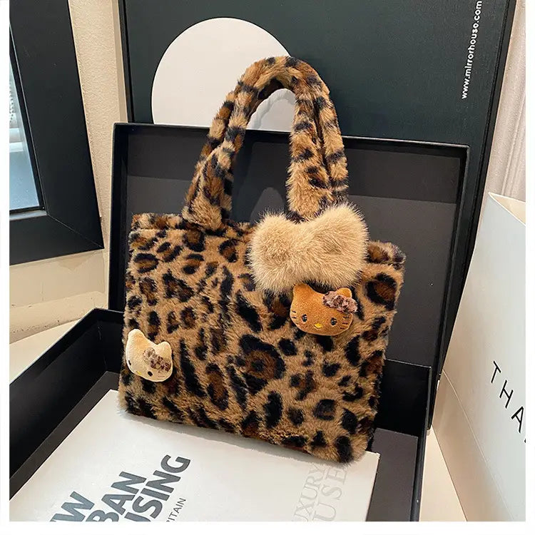 Leopard Kitten Handbag Velvet Plush Bags