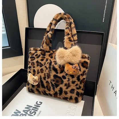 Leopard Kitten Handbag Velvet Plush Bags