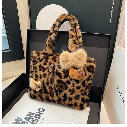 Leopard Kitten Handbag Velvet Plush Bags