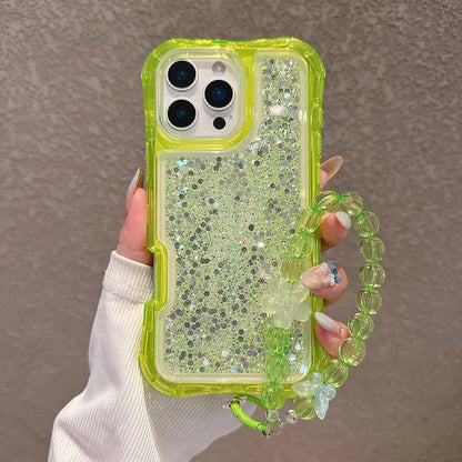 Candy Color Glitter Curvy Waist Phone Case For iPhone Shiny Lanyard Back Cover
