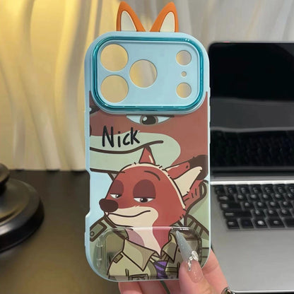 Cute Rabbit Fox With Makeup Mirror Kickstand Cartoon Phone Case For All iPhone 17 Air Pro Max 16 Pro 15 14 13 12 11 Plus Cute Zootop Animals