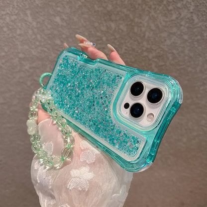 Candy Color Glitter Curvy Waist Phone Case For iPhone Shiny Lanyard Back Cover