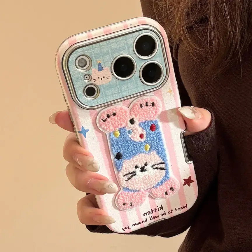 Cute Plush Kitty Puppy Phone Case for iPhone