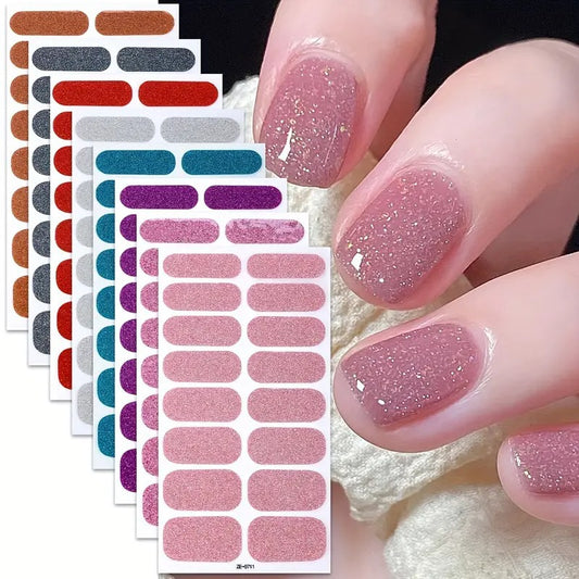 New Glitter Nail Stickers with Waterproof Film, Nail file included