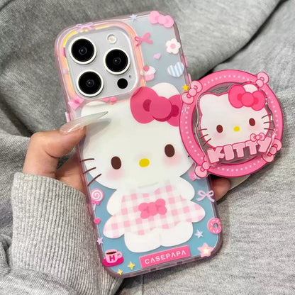 Rotating Kitty Pink Plaid Magnetic Phone Case