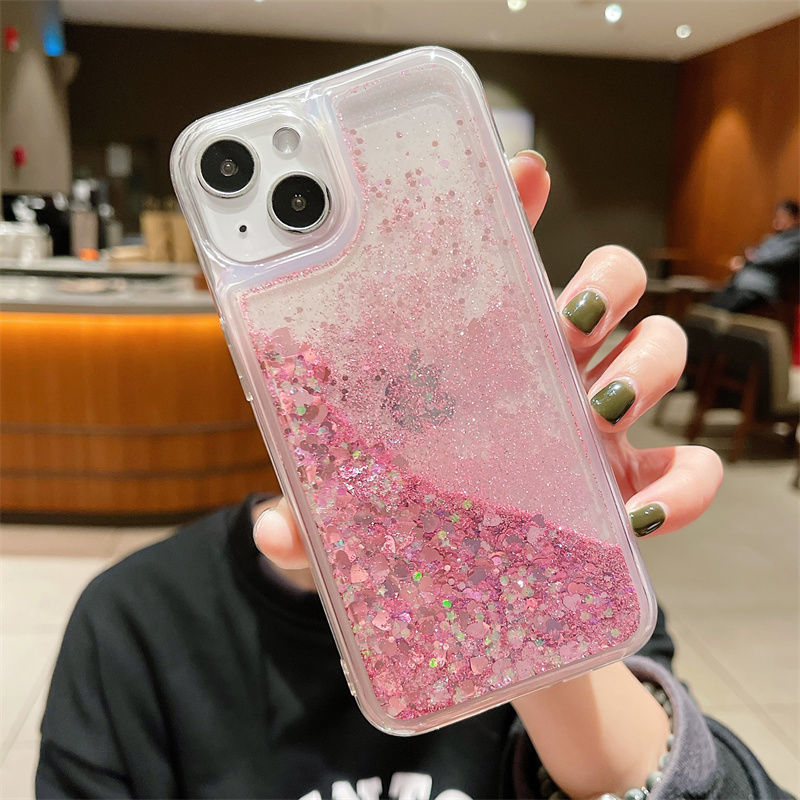 Liquid Quicksand Glitter Heart for iPhone All Models 17 16 15 14 13 12 11 Pro Max Plus