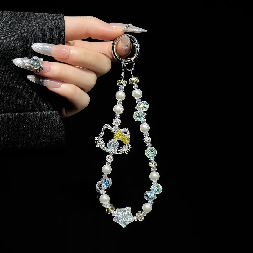 Handmade Kitty Pearls Crystal Beads Charm for All Phone Case Pad Case Bumper